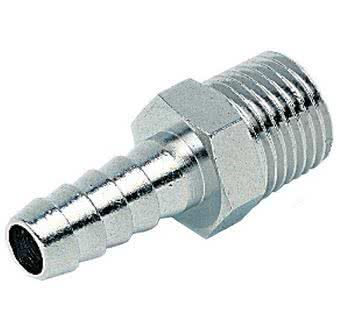 Einschraub-Schlauchtülle, Messing vernickelt, konisch, R 1/4 AG, Schlauchanschluss &Oslash; 8mm