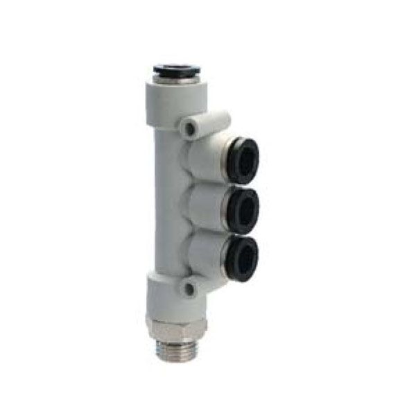 Univer - Steckverschraubung T-förmig, dreifach, seitlich, Außengewinde &Oslash; 4mm G1/8