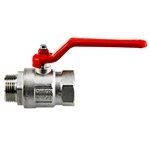 Standard Kugelhahn, Messing vernickelt, G 1 AG x IG, roter Hebelgriff