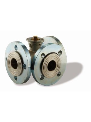 Kugelhahn, Messing vernickelt, T-Bohrung, reduzierte Bohrung, Flansch ISO 5211, mit PN16 Flansch