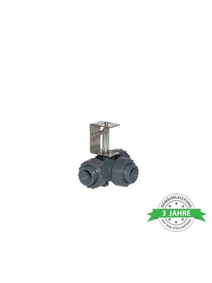 Comparato - 3-Weg Kugelhahn für Diamant PRO Stellantrieb, Voller Durchgang, T Bohrung, mit Abstandshalter und Handnotbetätigung, DN10, PN16, 3/8