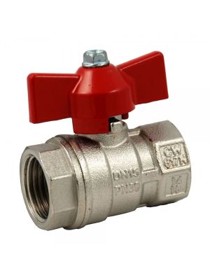 Standard Kugelhahn, Messing vernickelt, 2x IG, roter Flügelgriff