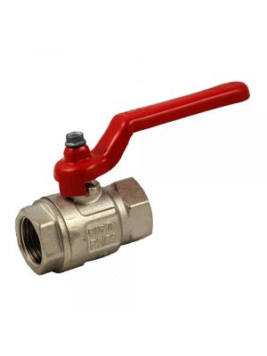 Standard Kugelhahn, Messing vernickelt, 2x IG, roter Hebelgriff